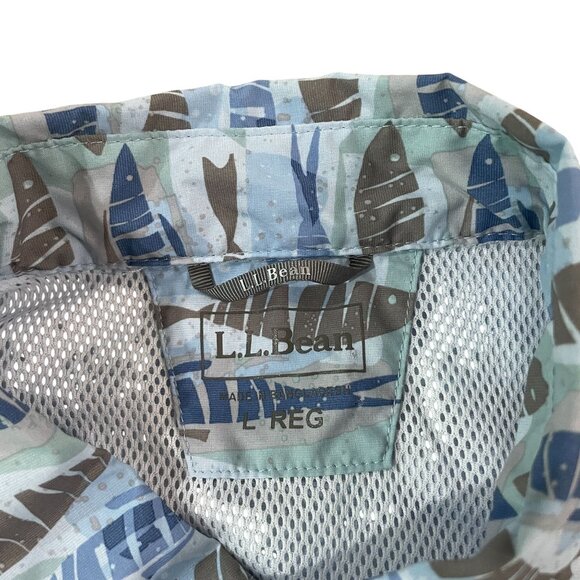 L.L. Bean Men's Large Blue Fish Print Short Sleeve Button-Down Shirt Ventilated - Picture 2 of 5